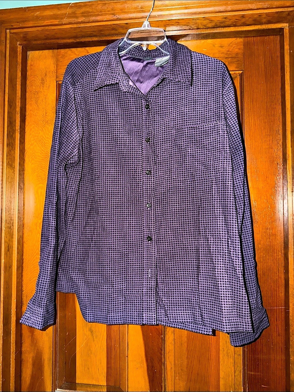 Solutions Houndstooth Button Down Purple XL Like New